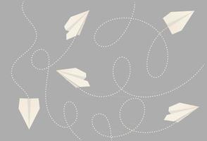 Paper airplanes with dashed lines vector