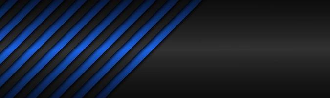 Dark blue abstract metallic vector header with slanting lines Blue striped pattern parallel lines and strips Vector abstract widescreen background with blank space for your logo