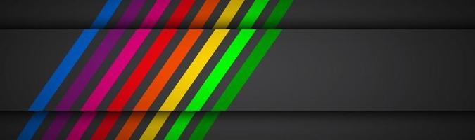 Modern rainbow colored lines on black header Vector illustration for your presentation Simple banner for your business