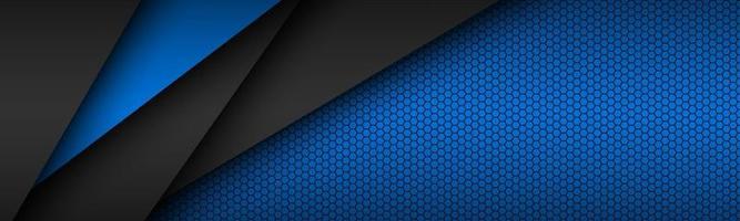 Black and blue layers above each other header Modern material design with a hexagonal pattern Vector abstract widescreen banner