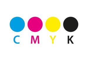 Cmyk print icon Four circles in cmyk colors symbols Cyan magenta yellow key black wheels isolated on white background vector