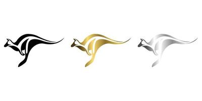 three color black gold silver line art Vector illustration on a white background of a kangaroo Suitable for making logo