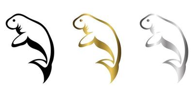 three color balck gold silver line art Vector illustration on a white background of a manatee Suitable for making logo