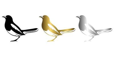 three color black gold silver Vector illustration on a white background of a magpie Suitable for making logo