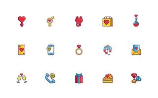 paquete de iconos de conjunto de estilo de relleno y línea del día de San Valentín vector