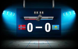 Illuminated ice hockey stadium with Norway and Kazakhstan flags vector