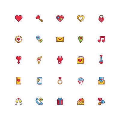 bundle of valentines day line and fill style set icons