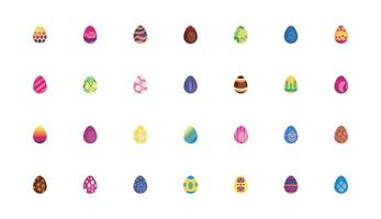 paquete de huevos de pascua pintados iconos de estilo plano vector