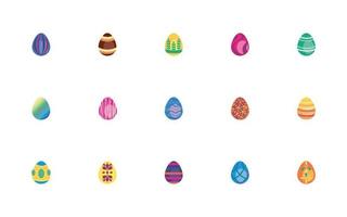 paquete de huevos de pascua pintados iconos de estilo plano vector