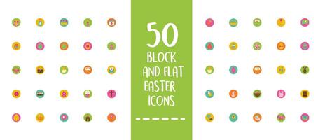 easter lettering with bundle of spring set block and flat icons vector