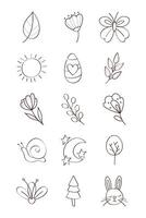 bundle of spring set line icons vector