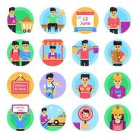 conjunto de iconos de detener el trabajo infantil vector