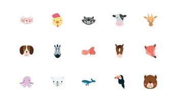 bundle of cute animals characters vector