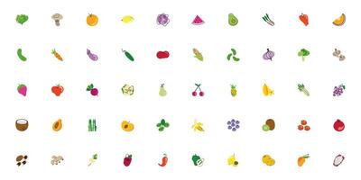 bundle of fruits and vegetables icons vector