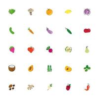 bundle of fruits and vegetables icons vector