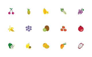 bundle of fruits and vegetables icons vector