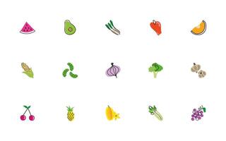 bundle of fruits and vegetables icons vector