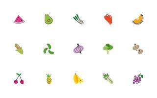 bundle of fruits and vegetables icons vector