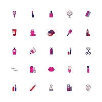 bundle of make up accessories icons vector