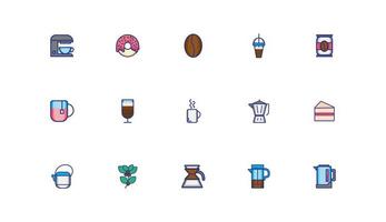 bundle of coffee set icons vector