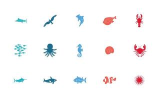 bundle of sealife set icons vector