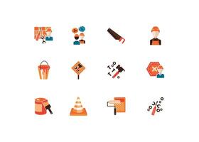 bundle of construction set detailed icons vector