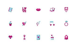 bundle of happy valentines day set icons vector