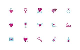 bundle of happy valentines day set icons vector