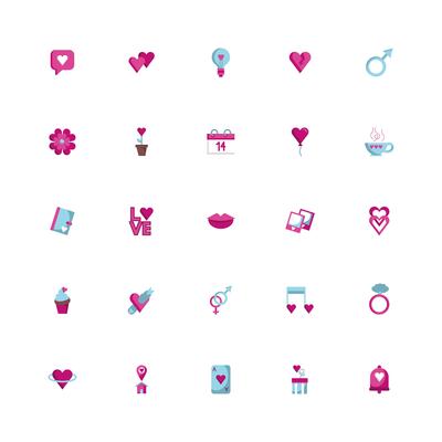 bundle of happy valentines day set icons