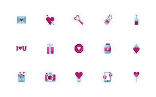 bundle of happy valentines day set icons vector