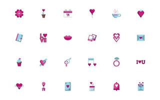 bundle of happy valentines day set icons vector