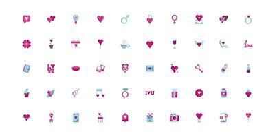 bundle of happy valentines day set icons vector