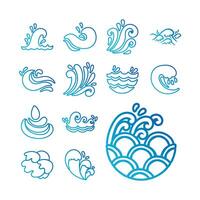 bundle of waves ocean set icons vector