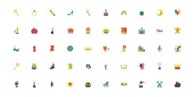 bundle of fairytales set icons vector