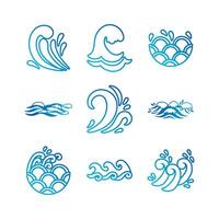 bundle of waves ocean set icons vector