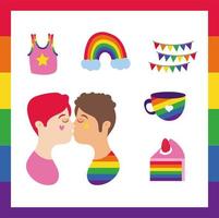 bundle of gay pride icons and people hand draw style vector