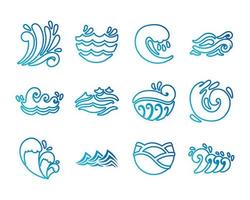 bundle of waves ocean set icons vector