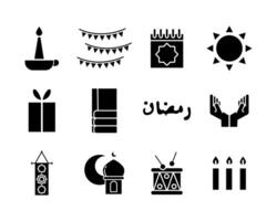 ramadam kareem establece iconos de estilo de línea vector