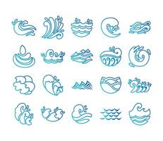 bundle of waves ocean set icons vector