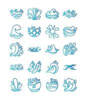 bundle of waves ocean set icons vector