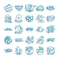 bundle of waves ocean set icons vector