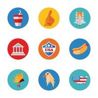 paquete de iconos de conjunto de estados unidos vector