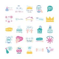 bundle of twenty five campaing letterings flat style icons vector