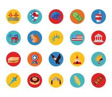 paquete de iconos de conjunto de estados unidos vector