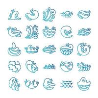 bundle of waves ocean set icons vector