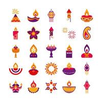 bundle of twenty five diwali set flat style vector