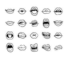 bundle of twenty mouths pop art line style vector