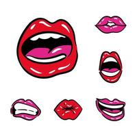 bundle of six mouths pop art line and fill style icons vector