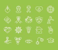 bundle of twenty human rights line style set icons vector