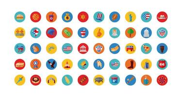 paquete de iconos de conjunto de estados unidos vector